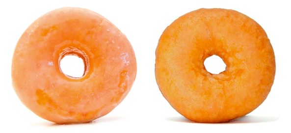 picture of a glazed and a plain donut